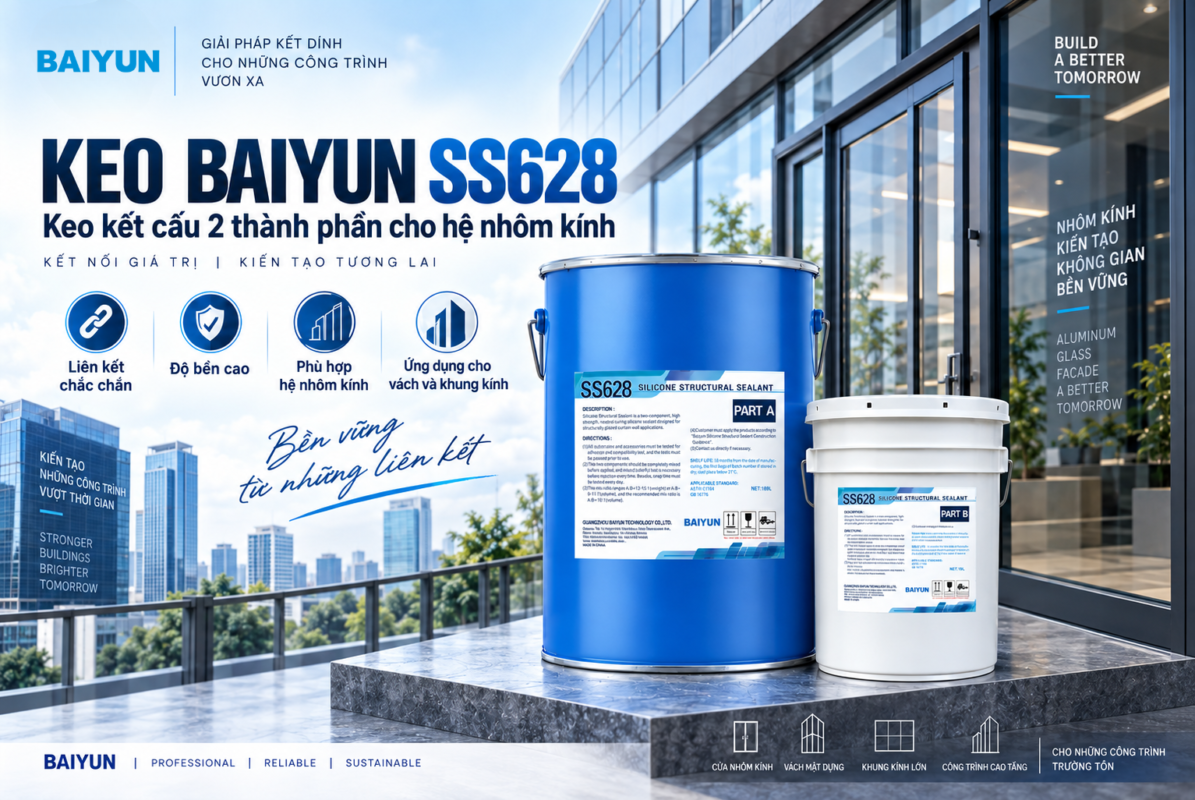 Keo Baiyun SS628 – Giải pháp silicone kết cấu 2 thành phần cho hệ nhôm kính